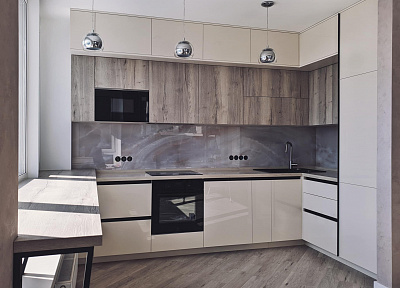 Стильна кухня у ЖК "Славутич" (з барною стійкою під вікном)  | Кухня | Олег Цибульський