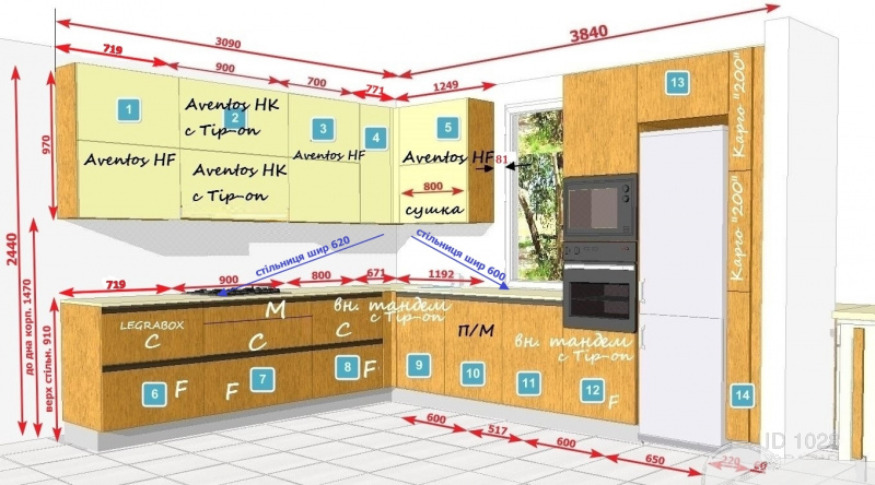 Пример документации. Кухня с фасадами МДФ 7496M Acrylux-MAT PREMIUM Кремовий NIEMANN и CLEAF Toucher / Toucher FA33 Антична бронза